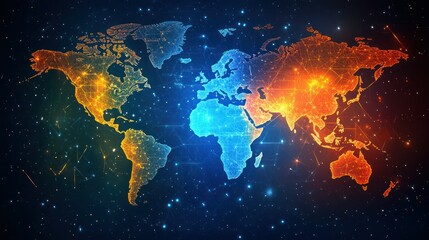 Fototapeta premium World map illustrates global connectivity, network, digital structure representing worldwide systems, technology and abstract designs.