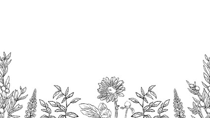 Obraz premium Flower Line Art Wallpaper Banner Frame Black Color. Best for wedding, event banner.
