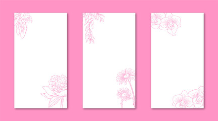 Flower Line Art Frame for IG Instagram Story Social Media Pink Color. Best for wedding invitation, event invitation.
