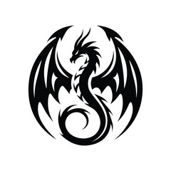 Black Tribal Dragon Logo in Silhouette Style