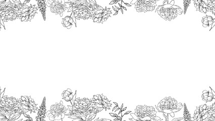 Flower Line Art Wallpaper Banner Frame Black Color. Best for wedding, event banner.