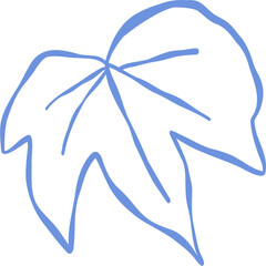 Flower and Leaf Line Art Blue Color Hand Drawn Sketch Style