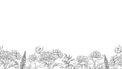 Flower Line Art Wallpaper Banner Frame Black Color. Best for wedding, event banner.