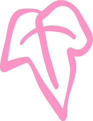 Flower and Leaf Line Art Pink Color Hand Drawn Sketch Style