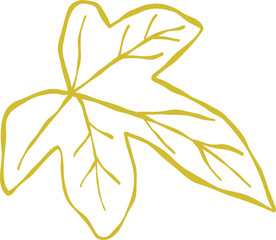 Flower and Leaf Line Art Gold Color Hand Drawn Sketch Style