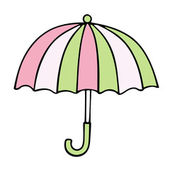 colourful umbrella with colours of pink white and green in a isolated  