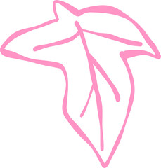Flower and Leaf Line Art Pink Color Hand Drawn Sketch Style
