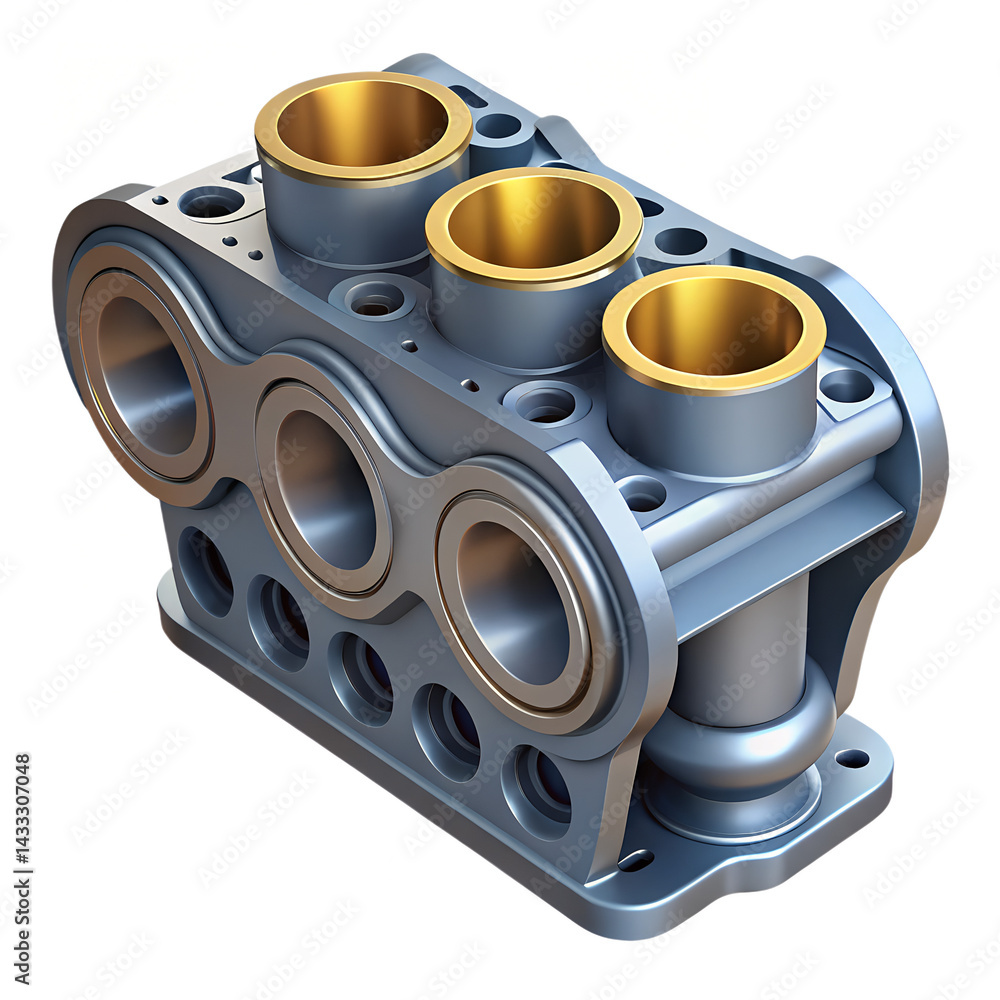 Poster detailed 3d rendering of engine block for land transportation isolated on white background high qual