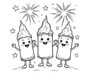 Coloring Page Happy Firecracker Friends