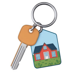 Key with House Tag on a Keychain Symbolizing Home Ownership, isolated on transparent background.