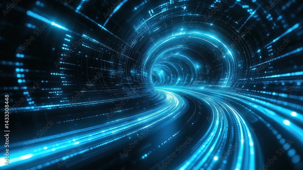 Poster digital tunnel of light and data flow