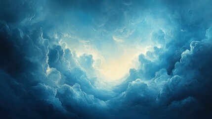 Obraz premium Stormy clouds burst open revealing radiant luminosity, exhibiting dramatic, majestic serene atmosphere and ethereal beauty.