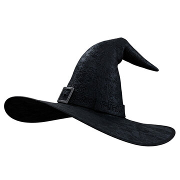 Black witch hat isolated on transparent or white background, png 