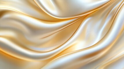 Fototapeta premium Gold fabric drapes with smooth, luxurious sheen, presenting texture, elegance, abstract presentation, design, wave.