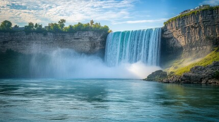 Fototapeta premium A breathtaking scenic view of a large flowing waterfall