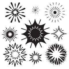 line sparkle vector set, comic style decorative lines, burst effects, and dynamic radial patterns in black for 
enhancing illustrations, comics, and graphic designs