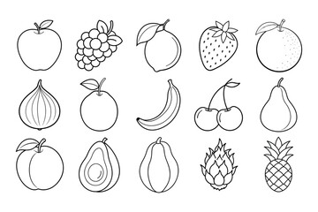 Set of 15 Fruits Line Art Illustration