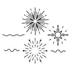 Fototapeta premium line sparkle vector set, comic style decorative lines, burst effects, and dynamic radial patterns in black for enhancing illustrations, comics, and graphic designs