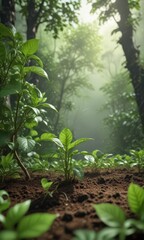 Delicate coffee seedlings emerge, vibrant green leaves unfurl against lush backdrop ,  organic,  countryside,  agriculture