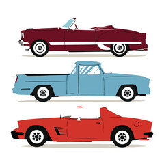 Classic Car Trio Vector - Retro 1950s Convertible Set