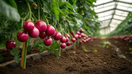 Ripe radish plants in a greenhouse