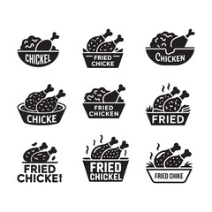 Vector Icon of Fried Chicken Black and White bundle
