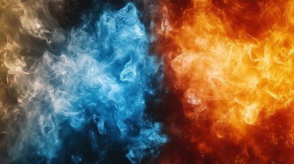 Abstract elements showcase fire and water meeting, creating dynamic interplay light, darkness, texture, contrast.