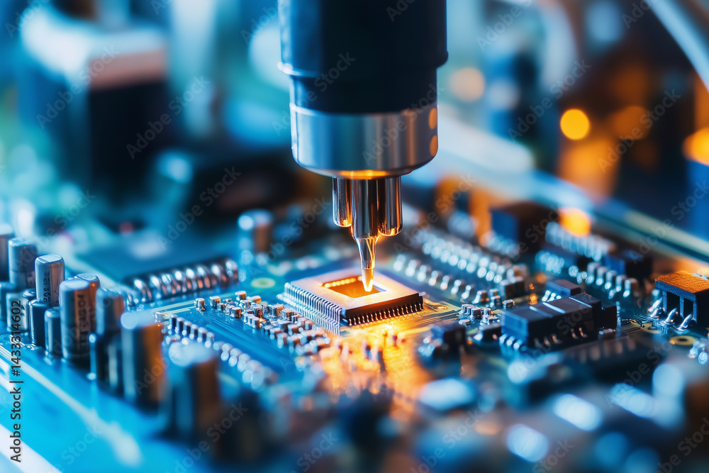 Poster close up of a computer chip being etched. concept of precision and technical expertise, as the proce