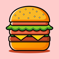 Stylized and Colorful Vector Illustration of a Delicious Double Stacked Burger