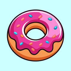 Delicious looking pink frosted donut with colorful sprinkles on a light background