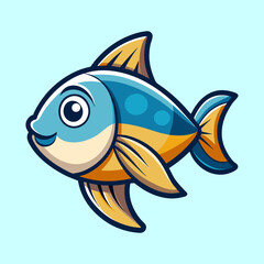 Cartoon Fish Illustration with Blue and Yellow Color Scheme, isolated design