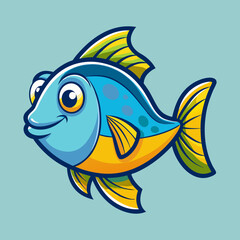 Cartoon illustration of a colorful fish with a cheerful expression and big eyes