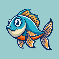 Cute cartoon goldfish with a bright blue and orange color palette