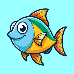 Cheerful Cartoon Fish Character Swimming in Aquamarine Water with Big Eyes