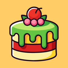 Colorful Cartoon Layered Cake with Green Drip Topping and Cherries