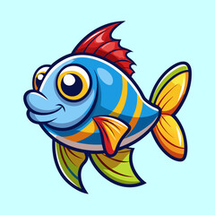 Adorable cartoon fish with bright colors and friendly expression swimming happily