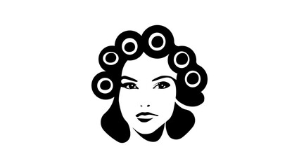 woman with hair curlers, black isolated silhouette
