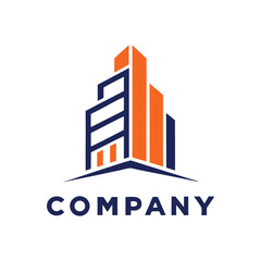 Building Blocks Logo, Corporate Symbol, Abstract Construction, Blue and Orange Shape