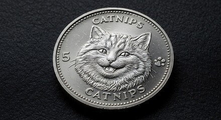 Humorous feline currency: A 'Catnips' coin showcasing a whimsical cat portrait
