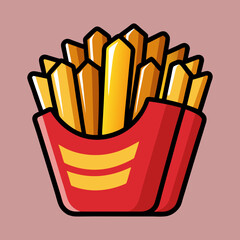 Cartoon French Fries in a Red Container on a Pink Background