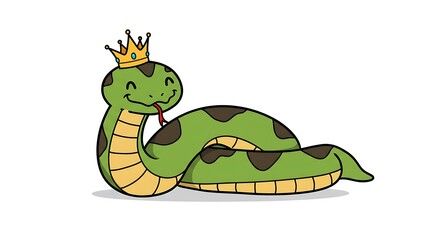 Obraz premium Cartoon snake with a crown, symbolizing royalty and whimsical illustration