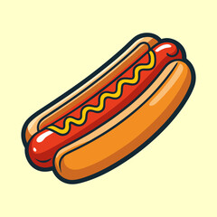Simple and colorful illustration of a delicious looking hot dog with mustard