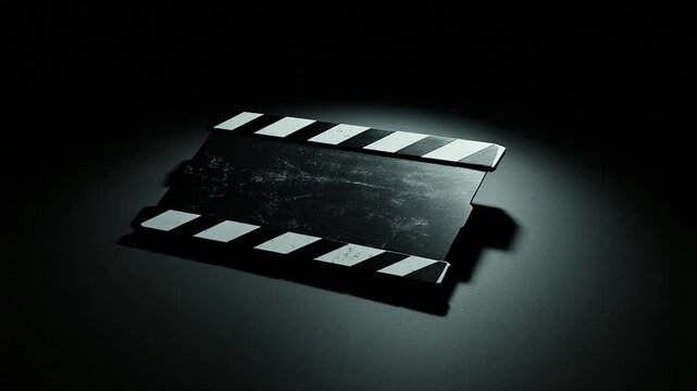 A classic movie clapperboard on a dark background, symbolizing filmmaking
