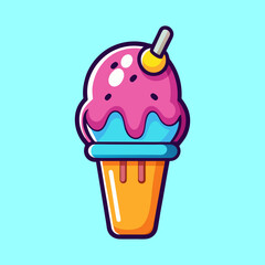 Colorful Cartoon Ice Cream Cone with Topping and Sweet Treat