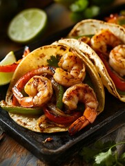 Spicy shrimp tacos with grilled vegetables

