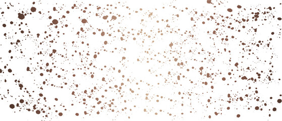 High-resolution brown splash texture with scattered ink drops and splatter effect. This transparent background illustration features watercolor-inspired stains and paint blots for grunge, retro