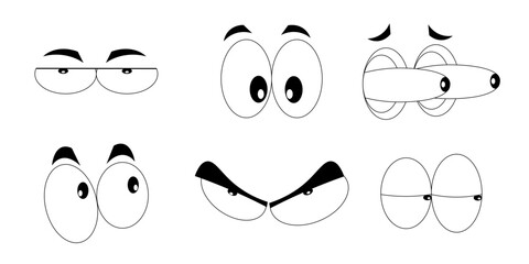 Black and White Cartoon Funny Eyes. Set Vector Collection eps10