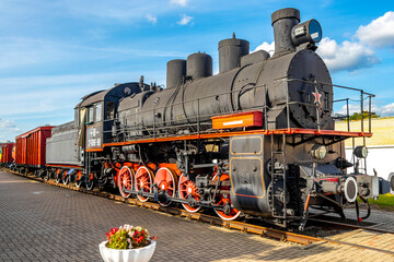 Black classic vintage retro train trains steam locomotive locomotives Belarus.
