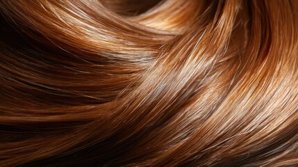Fototapeta premium Close-Up View of Lustrous Brown Hair, Capturing the Rich Color Tones and Silky Texture, Ideal for Beauty, Hair Care, and Fashion Projects