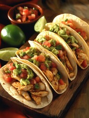 Chicken Tacos with Fresh Guacamole and Salsa
